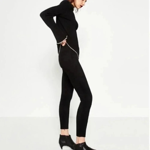 Zara High Rise Faux Suede Ankle Zip Leggings Black Size Small - Picture 13 of 13